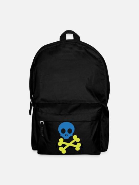 Neon Blue Skull and Crossbones - Backpack - black