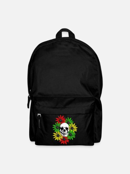Blumen gerahmter Totenkopf - Rucksack - Schwarz