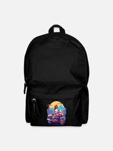 Retro Motorrad Girl Biker Ästhetik Design - Rucksack - Schwarz