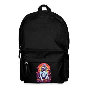 Magischer Mops Hund Psychedelic Art Wald Pilze - Rucksack - Schwarz - Vorne