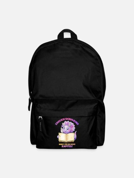 Endlich Schulkind Aquarell Dino mit Buch - lila - Rucksack - Schwarz