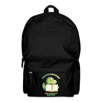 Endlich Schulkind Aquarell Dino mit Buch - grün  - Rucksack - Schwarz - Vorne