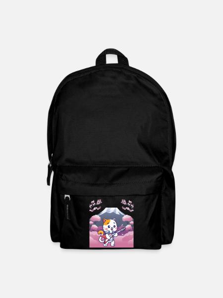 Japanese design, cat playing guitar - Backpack - black