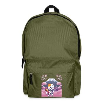 Japanese design, cat playing guitar - Backpack - olive green - Front