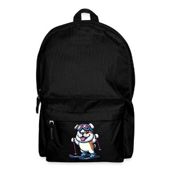 Bulldog on skis - winter holiday in comic style - Backpack - black - Front
