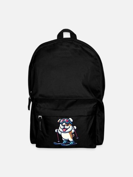 Bulldogge auf Skiern - Winterurlaub im Comic-Stil - Rucksack - Schwarz