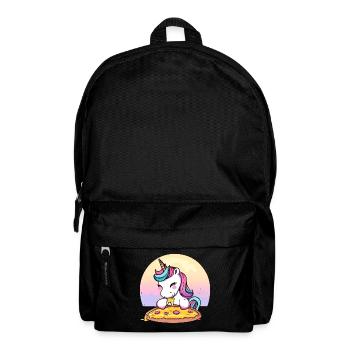 Einhorn isst Pizza im Sonnenuntergang - Rucksack - Schwarz - Vorne