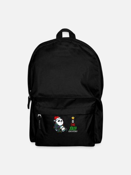 Noël avec un panda aux guirlandes lumineuses - Sac à dos - noir