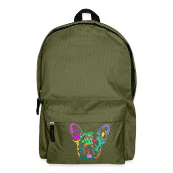 mehrfarbige französische Bulldogge - Rucksack - Olivgrün - Vorne
