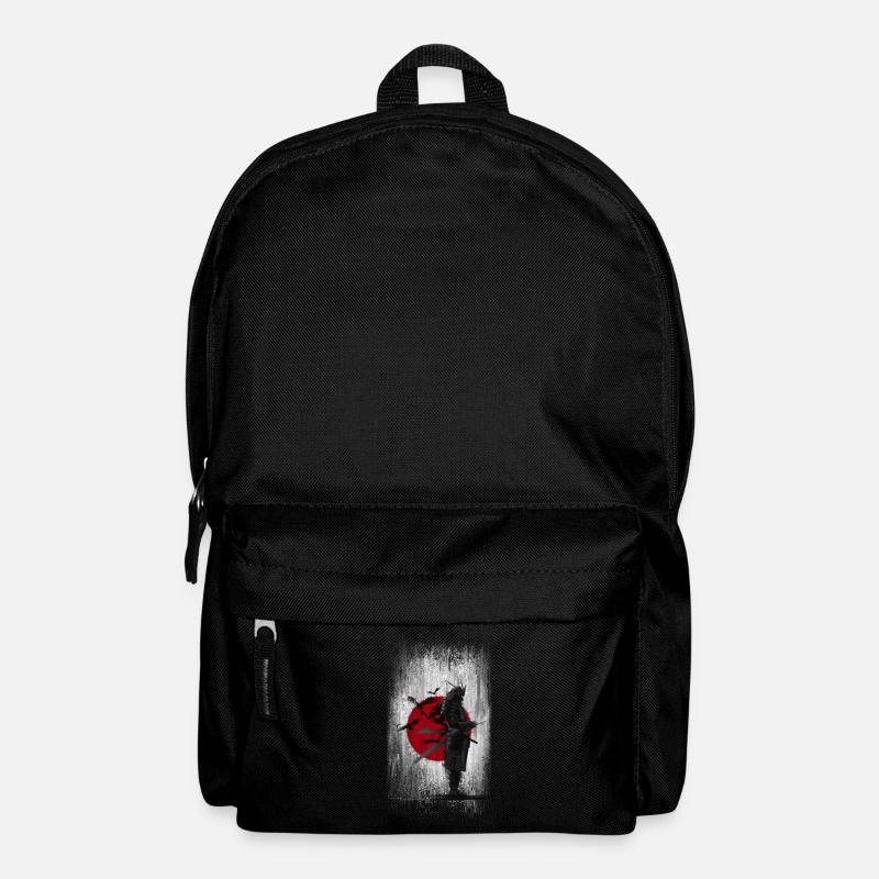 Samurai in front of Japan flag ravens and birds, sword - Backpack - black