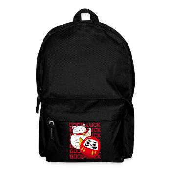 Maneki Neko Katze Japanisch Daruma Doll Good Luck - Rucksack - Schwarz - Vorne