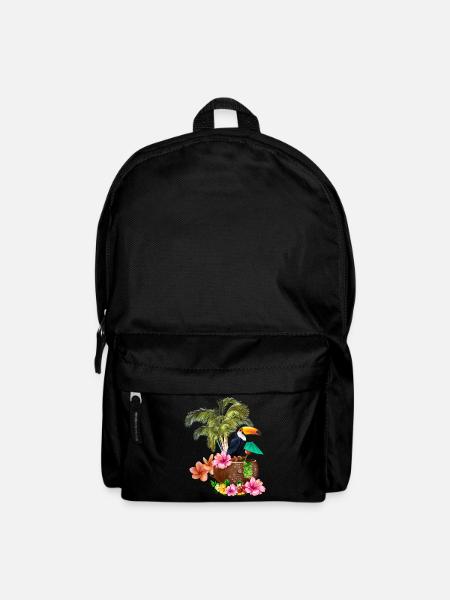 Conception tropicale avec toucans et palmiers. - Sac à dos - noir