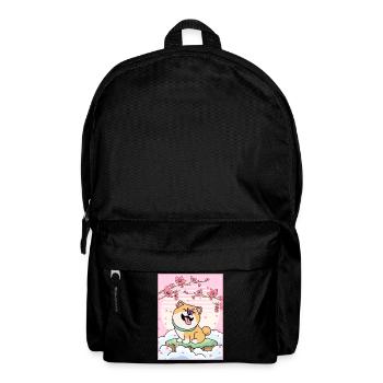 Japanese Aesthetic Cute Shiba Inu Cherry Blossom Gesc - Backpack - black - Front