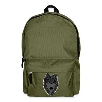 Wolf Aufdruck - Rucksack - Olivgrün - Vorne