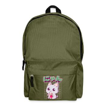 Kawaii Katze Japanische Erdbeermilch - Rucksack - Olivgrün - Vorne