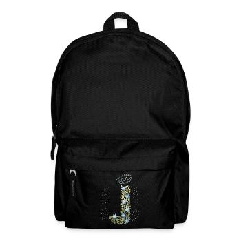 Monogram letter J with crown, floral ornament - Backpack - black - Front