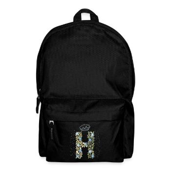 Monogramm Buchstabe H mit Krone, florales Ornament - Rucksack - Schwarz - Vorne