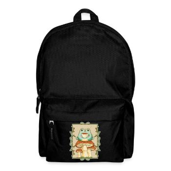 Cottagecore Aesthetic Kawaii Frog Sipping Tea - Backpack - black - Front