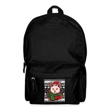 Ugly Christmas Sweater Tshirt Christmas Cat - Backpack - black - Front