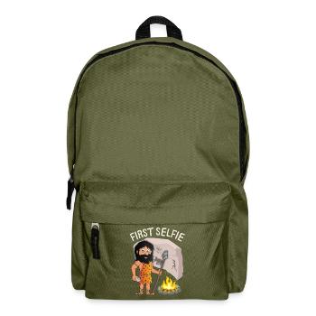 Funny Neanderthal, First Selfie, Saying, Pun - Backpack - olive green - Front