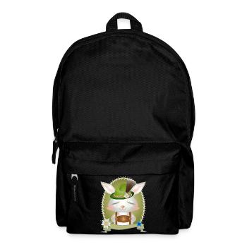 little rabbit in traditional costume with hat and lederhosen - Backpack - black - Front
