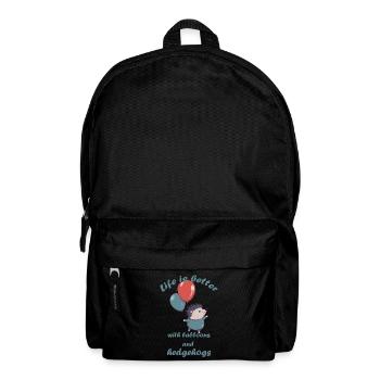 Kleiner Igel mit Luftballons und Schriftzug - Rucksack - Schwarz - Vorne