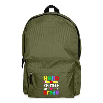 Hallo 1. Klasse Zurück zur Schule Erster Tag - Rucksack - Olivgrün - Vorne