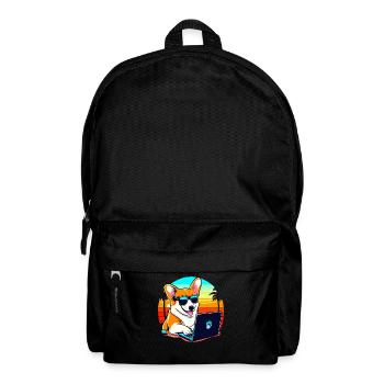 Cool Corgi Dog with Laptop and Sunset - Backpack - black - Front