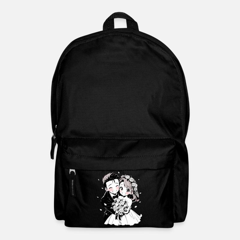 Aquarelle de mariage Anime Chibi mariée et le marié - Sac à dos - noir