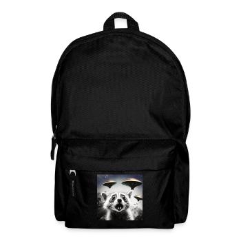 Funny Frightened Raccoon Selfie UFO Alien - Backpack - black - Front