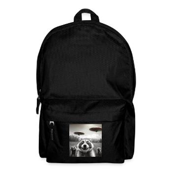 Funny Frightened Raccoon Selfie UFO Alien - Backpack - black - Front