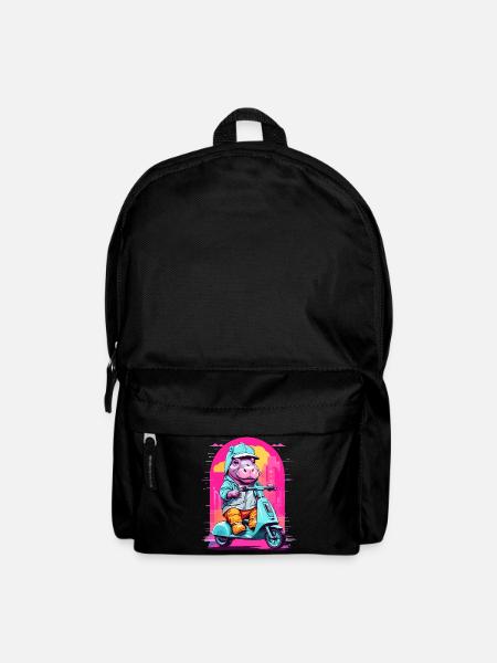 Nilpferd auf Roller - Rucksack - Schwarz