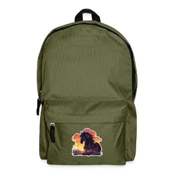 Horses, Black Horse, Horse, Sunset - Backpack - olive green - Front