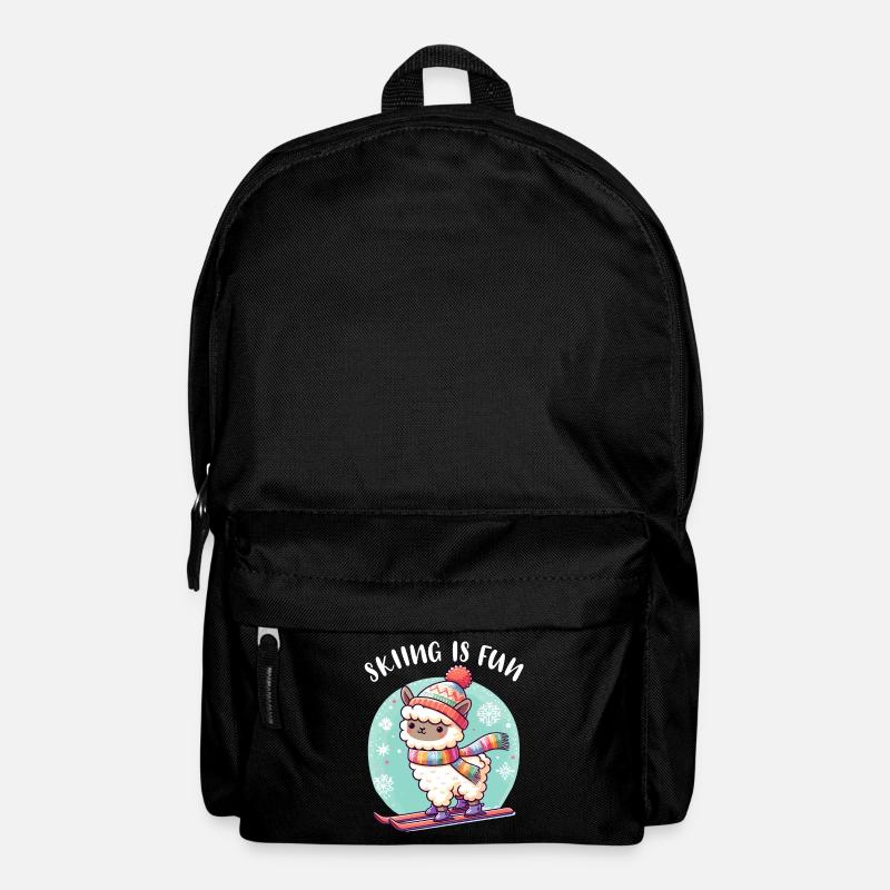 Lama mignon avec bonnet tricoté skis drôle - Sac à dos - noir