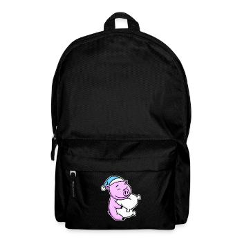 Pig with pillow and sleepy cap - Backpack - black - Front