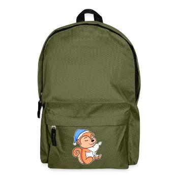 Écureuil avec oreiller et bonnet somnolent - Sac à dos - vert olive - Devant