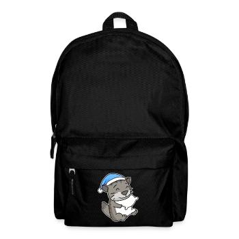 Dormir fatigué - Chat avec oreiller et bonnet somnolent - Sac à dos - noir - Devant