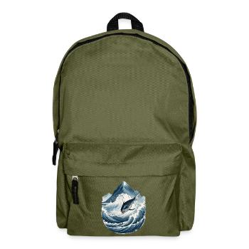 Japanese Sea Angler Art Fish in Ukiyo-E Style - Backpack - olive green - Front