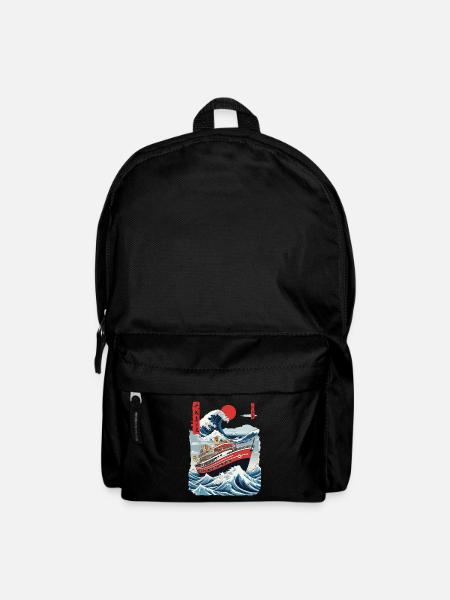 Ukiyo-E Fishing Boat Sea Wave Japan Streetwear - Backpack - black