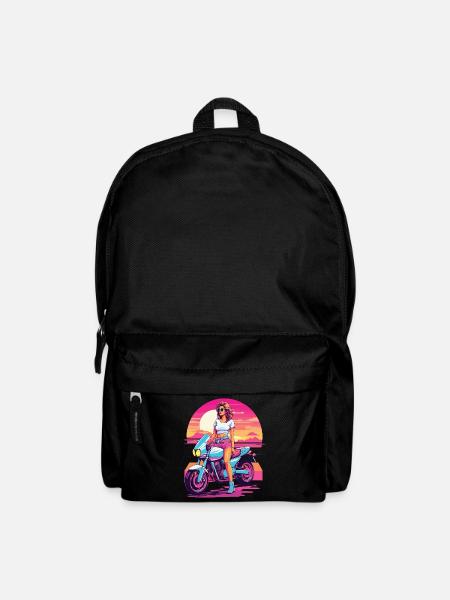 Synthwave Motorrad Aesthetic für Biker Girls - Rucksack - Schwarz