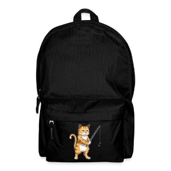 Katze Angler Angelrute Angeln - Rucksack - Schwarz - Vorne