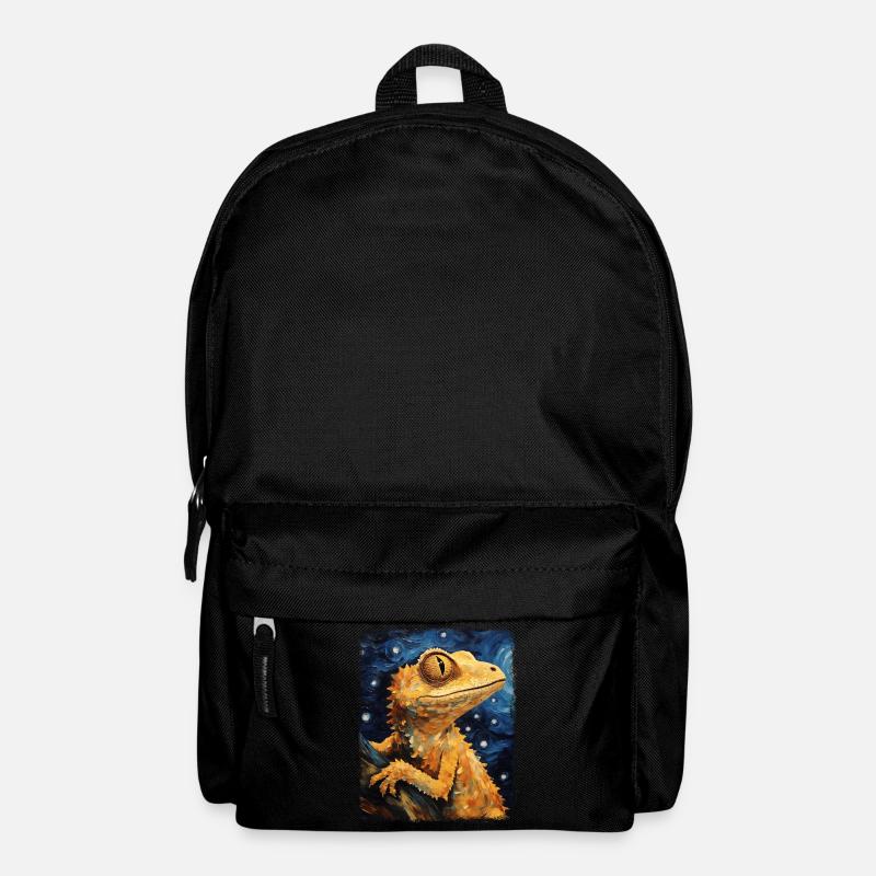 Kammgecko Eidechse Sternennacht Gemälde - Rucksack - Schwarz