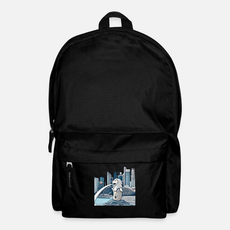 Skyline Von Singapur Merlion - Rucksack - Schwarz