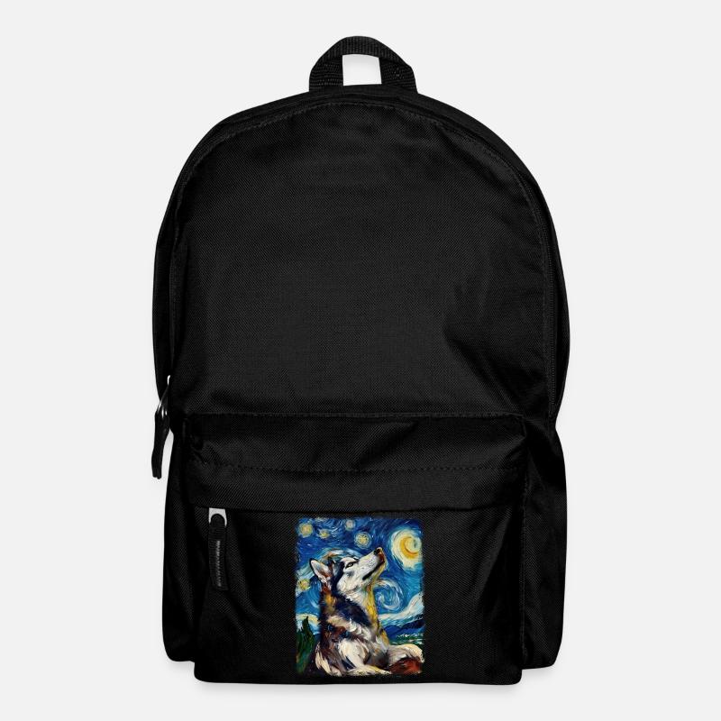 Siberian Husky Hund Sternennacht Gemälde - Rucksack - Schwarz