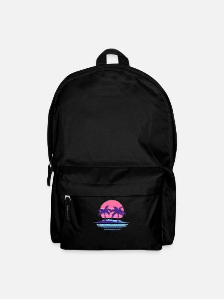 Vaporwave Synthwave Pixelart Palmen Retro 90er - Rucksack - Schwarz