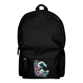 große Welle vor Kanagawa mit Blumen - Rucksack - Schwarz - Vorne