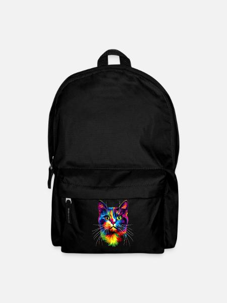 Katze Bunt Regenbogen Farben Popart Cat Mom Katzen - Rucksack - Schwarz