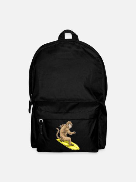 Affe Surfen Surfbrett Sommer - Rucksack - Schwarz