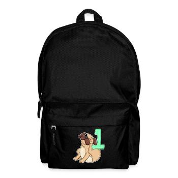 Zahl 1 Nummer Eins - Mops Hund Motiv - Rucksack - Schwarz - Vorne