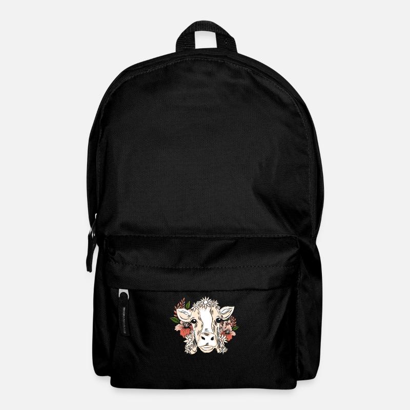 Kuh Mit Blumenkranz Blumenmuster - Rucksack - Schwarz